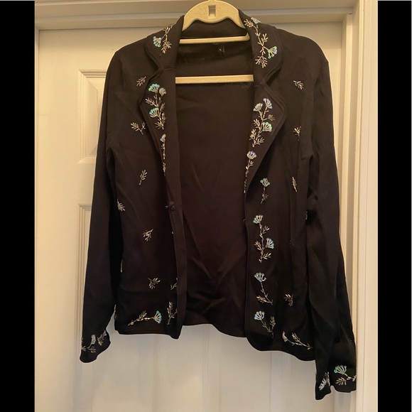 BCBG Maxazria Womens Large Cardigan Open Black Sequins Long Sleeves - Picture 1 of 7